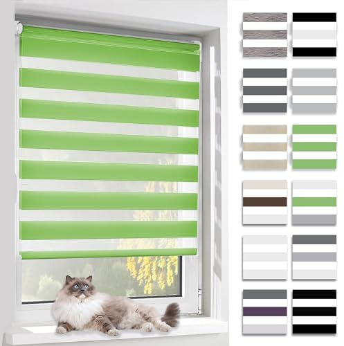 BelleMax Doppelrollo Klemmfix ohne Bohren & mit Bohren, Grün B40 x H120 cm (Stoffbreite 40cm), Duo Rollo, Fensterrollo lichtdurchlässig & Blickdicht, Klemmrollo Sichtschutz & Sonnenschutz