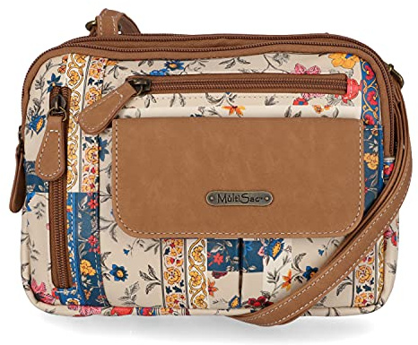 MultiSac Women's Zippy Triple Compartment Crossbody Bag, Pretty Patch/Hazelnut, One Size