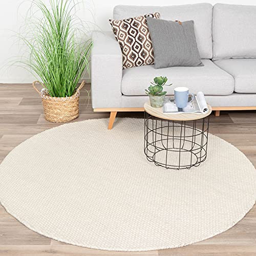 FRAAI | Home & Living Wollteppich Rund - Feline Weiß - Wolle - Flachgewebe - Einfarbig - Modern, Skandinavisch - Wohnzimmer, Esszimmer, Schlafzimmer - Carpet