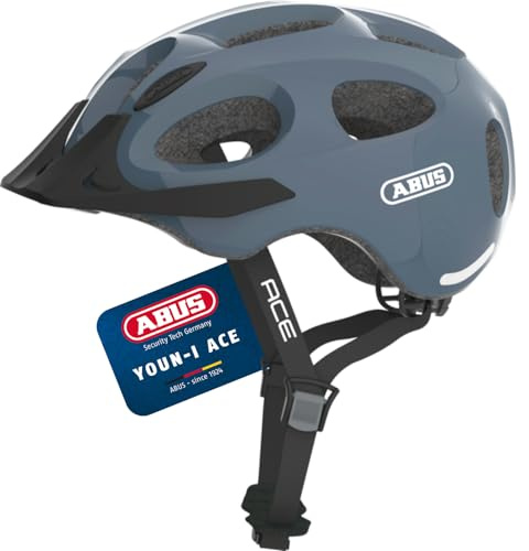 ABUS Stadthelm Youn-I ACE - mit integriertem LED-Rücklicht - Fahrradhelm für den Alltag - für Damen und Herren - Blau Glänzend, Größe L