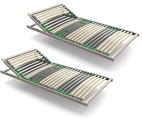 FlexStar 7-Zonen Lattenrost 2er Set 90x200 – Kopfteil verstellbar - auch für Bettgröße 180x200 - Klappbar fertig montiert - 28 Birke -Federleisten - Für alle Matratzen - Bettrost stabil - Vormontiert