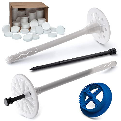 STRÜBER WDVS Lot de 100 chevilles isolantes avec clous en plastique Blanc Ø 10 x 260 mm + 100 pièces + fraises à polystyrène 1 pièce) pour isolation de façades EPS