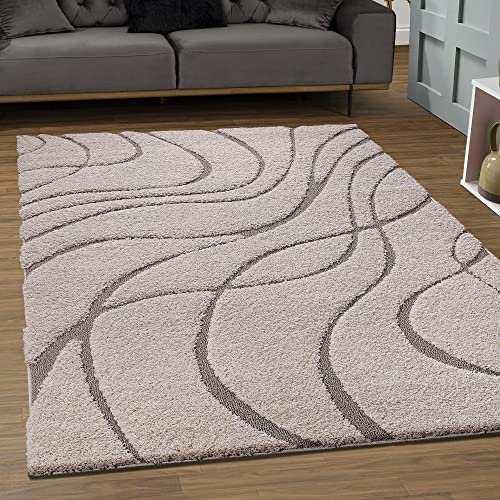 SANAT Wohnzimmer Teppich - Luxus Shaggy Nicht-schuppend Teppich, Wohnzimmer Schlafzimmer Esszimmer Eingangsbereich Teppiche, Creme Grau 120 x 160 cm