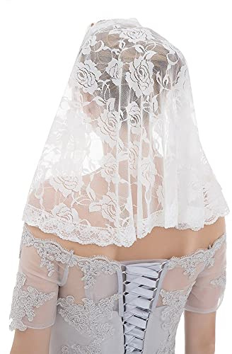 Hayaww Velo Capilla De Encaje, Velo De Novia Corto Velo Corto De Novia De Boda Velo De Iglesia Capilla Mujer Capilla Velo MantóN De Capilla De Encaje, 80x56cm, Para Disfraz De Boda De Carnaval(Blanco)