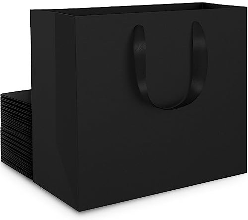 EUSOAR Geschenktüte Groß Schwarz - 250gsm Papiertüten mit Henkel - 20 stück L 32x11.5x28cm Papiertaschen Schwarz Gross-Geschenk Tüten Einfarbig - Schwarze Hochwertige Tüte