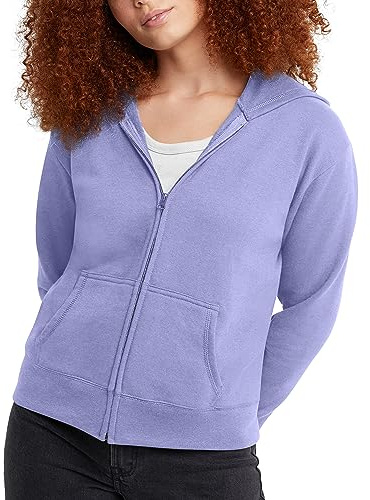 Hanes Hoodie, EcoSmart Fleece Full, Zip-up Hooded Sweatshirt for Women, Peri Blue, M