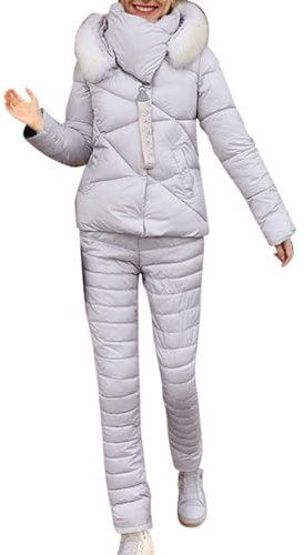Fulidngzg Damen Skijacke & Skihose Set Skianzug 2 teilig Schneeanzug 10.000mm Wassersäule Atmungsaktiv Trägern Overall Winddichte Schneehose mit Abnehmbare Kapuzen zum Skifahren Snowboarden