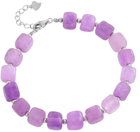 Hmzidz Silver 925 massivt damarmband, fantasy flickkedja armband med pärla i lila, armband med tunn boll, smycken armband för bästa vän, justerbar, Lila jade