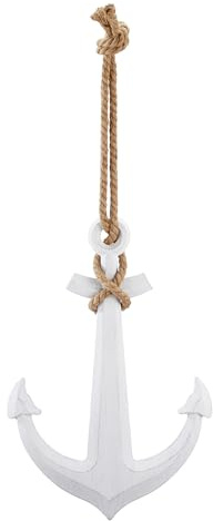 Seaside No.64 - Ancla marítima de madera MDF – objeto decorativo náutico en blanco con rocío – símbolo de mar nórdico en aspecto vintage desgastado – pequeño y grande como colgador de pared o como