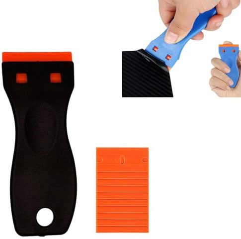 CTDWNT Multifunctional Glue Removal Shovel, Plastic Razor Scraper for Adhesive With 10/20pcs Double Edged Blades, Sticker Remover Tool, Glass Sticker (Black*1+10 Blade)