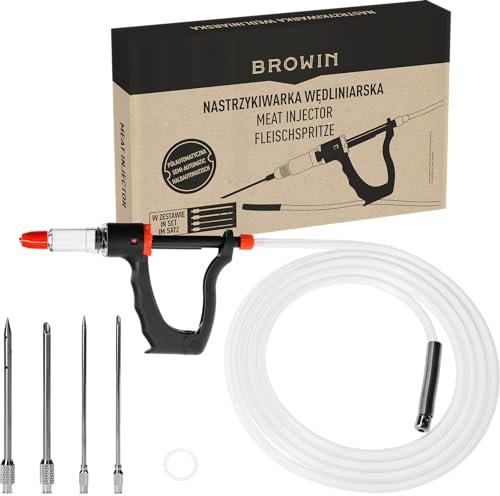 BROWIN® Siringa per carne semiautomatica con set di aghi e tubo flessibile 311109 | siringa per marinatura con 3 quantità di iniezioni | siringa per arrosti per carne di manzo, pollo, pancetta | tubo