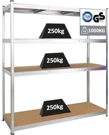 PROREGAL Étagère pour charges lourdes TAURUS XL Certification Tüv/GS | AxLxP 180 x 160 x 60 cm | Portée pour étagère 250 kg | Galvanisé