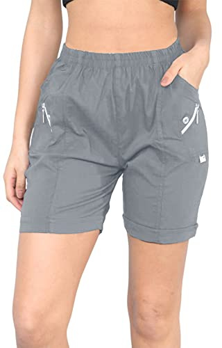 Pure Fashion UK® Women's 1/2 Length Cherry Berry Shorts - Ladies Plain Stretch Fit Pull On Elasticated Waist Summer Hot Pants Short (Grey, 16)