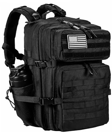 LHI Zaino Tattico Militare 45 Litri Resistente all'acqua per Trekking, Montagna, Caccia e Viaggi - Ideale per Uomo, Sport all'Aperto e Attrezzature Militari - nero