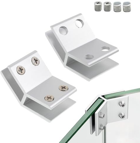 Abrazadera de esquina de vidrio de 135 grados, soportes de junta de doble lado en ángulo de aleación de aluminio, abrazadera de 10-12 mm (paquete de 2)