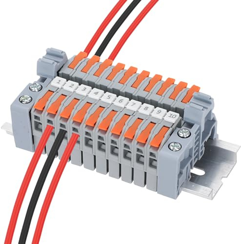 Huybaa Morsettiera per guida DIN da 10 pezzi, morsettiera elettrica grigia da 0,5-2,5 mm², domino elettrico con connettore di cablaggio compatto universale per guida DIN