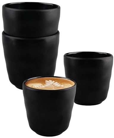 oupados Juego de 4 tazas de café para capuchino, cerámica negra mate, 250 ml, diseño elegante, taza de cerámica vintage, taza retro para beber – Apto para lavavajillas y microondas – Ideal para el