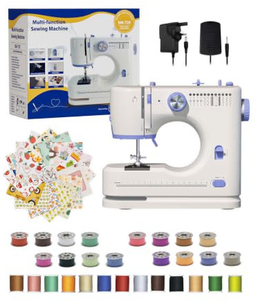 Portable Sewing Machine Ideal for Beginners, Adults, and Kids - 12 Built - in Stitches, Basic Sewing Kit Included, 2 - Speed Foot Pedal, Perfect for Home Use - Blue And White-HKS2