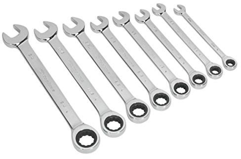 Sealey S0984 Imperial Combination Ratchet Spanner Set, Silver, 8 Pieces