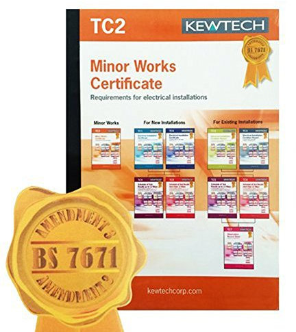 Kewtech TC2 - AMENDMENT 3 COMPLIANT Electrical Installation Minor Works Certifcate Book, Contains 40 Certificates (1 Page Per Certificate), With Copies For Customer & Contractor Use