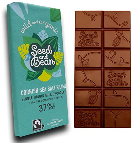 Seed and Bean Cornish Sea Salt & Lime Organic Milk Chocolate Bar (37% Cocoa) - 10 x 75g Bars