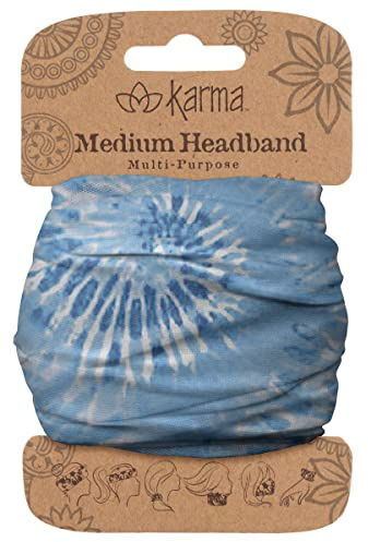 Karma Medium Headband, Soft Polyester Microfiber Hair Wrap, Versatile Headband for Women, One Size Fits Most, Blue Tie Dye