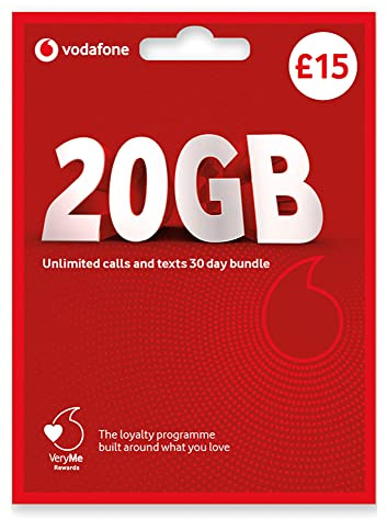 Vodafone SIM Card UK PREPAID PAYG £15 Bundle -20GB + Unlimited Mins & Texts