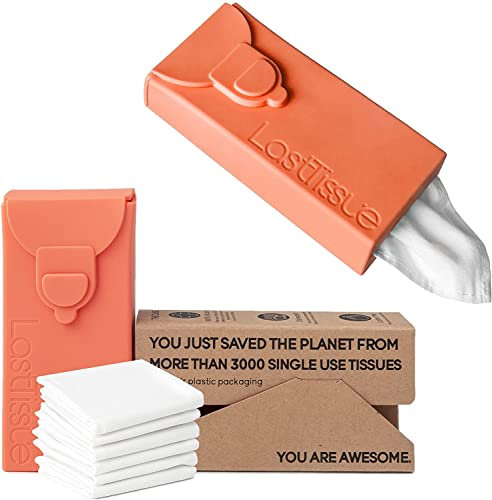 LastTissue® Taschentücher Box - Umweltfreundlich Wiederverwendbare Bio Taschentücher aus Baumwolle (Pfirsich)