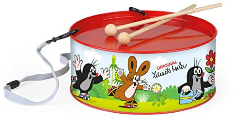 Lena 52606 Blechtrommel Der kleine Maulwurf Ø 20 cm, Kindertrommel aus Blech mit 2 Schlägel, Schlaginstrument zum Musizieren, Musikinstrument für Kinder ab 3 Jahre, Trommel mit Motiv, Mehrfarbig