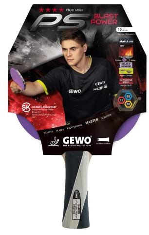 GEWO PS Blast Power Tischtennisschläger - ITTF genehmigter Profi-Tischtennisschläger, Allroundschläger mit kontrolliertem Thunderball 2 Belag und hohen Rotationseigenschaften, konkav, 1,8mm Schwamm