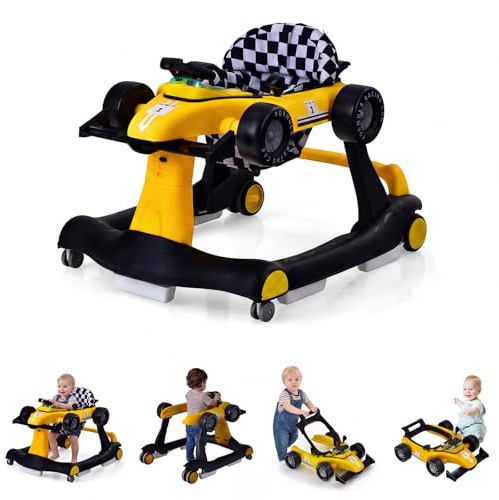 RELAX4LIFE 4 en 1 Andador para Bebés 6-18 Meses, Andador Plegable con Altura Regulable en 3 Niveles, Tacatá Bebés con Luces, Sonidos y Velocidad Controlable, 64 x 73 x 50,5-55,5 cm (Amarillo)