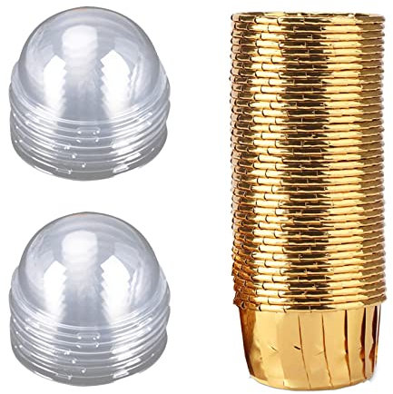 50 Stück Papier Muffinförmchen, Aluminium Folie Cupcake, Cupcake Backbecher mit Deckel, Geeignet für Geburtstagsfeiern, Urlaubspartys(Gold)