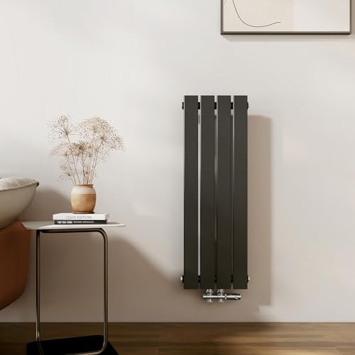 EMKE Radiatore piccolo 900 x 300 mm, verticale per il bagno, con attacco centrale, design monostrato, colore nero, 403 Watt