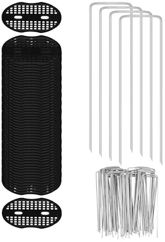 Erdanker, 50 Erdanker Bodenanker + 50 Pufferscheibe, U-förmige Nagelstifte für Befestigung von Folien, Gartenvlies, Kunstrasen, Zaun, Unkrautvlies, Bodenplanen (150x4mm, Ø2.8 mm)