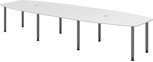 bümö Konferenztisch oval 400x130 cm großer Besprechungstisch in weiß, Besprechungstisch mit Gestell in Graphit, Meetingtisch für 14 Personen, XXL-Tisch für Besprechungsraum & Meeting