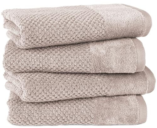 Pure Label 4-TLG. Handtücher Set mit Aufhängeschlaufen aus 100% Baumwolle, saugstark, weich und Oeko-TEX Zertifiziert - 4er Pack Handtücher 50x100 cm aus feinster Baumwolle, Beige - Taupe