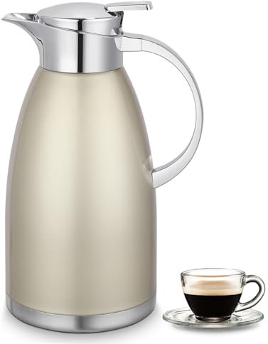 Hossejoy 2,3Liter Edelstahl Isolierkanne thermoskanne, Doppelwandige Vakuumisolierung Isolierkanne Kaffeekanne, 6+ Stunden Wärme- und Kältespeicherung, für Kaffee, Milch, Tee, Getränke