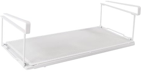 Gzsekken Under Shelf Storage Basket,Hanging Cabinet Storage Basket Organizer,Adjustable Under Cabinet Shelf Pull Out Design Wire Mesh Storage Shelf for Kitchen, Office, Pantry, Bathroom white
