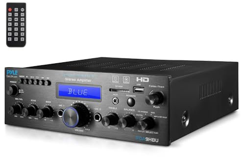 Pyle Amplificateur Bluetooth Stéréo sans Fil pour la Maison - Amplificateur Multi-Canaux 200W avec Récepteur Audio, HDMI, Optique/Phono/Coaxial, Radio FM, USB/SD, AUX,RCA, Entrée Micro- Télécommande