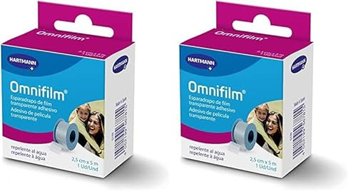 Omnifilm: Cinta Autoadhesiva de un Solo Uso; Hidrófobo; Repelente al Agua; Muy Resistente; para Pieles Sensibles; 2,5cmx5m (Paquete de 2)