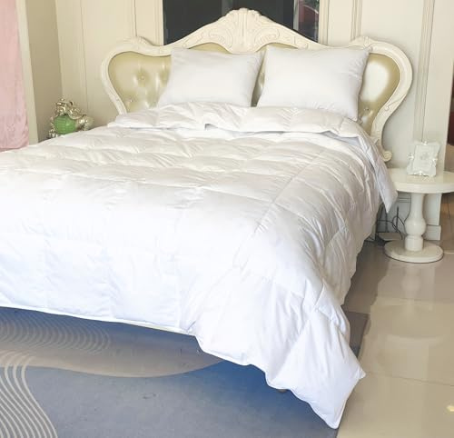 Vico Casa® PIUMETTA Piumino letto invernale in piuma, 4 punti di calore, misura 200x200cm per letto una piazza e mezzo; tessuto esterno 100% cotone, imbottitura in piuma e piumino bianco naturale