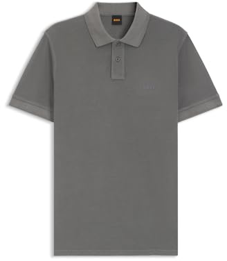 BOSS Men's Prime Cotton Pique Polo Shirt with Logo Print, Open Grey, L