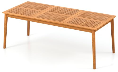 KOMFOTTEU Mesa de jardín de Madera de Acacia, Mesa de Comedor con Orificio para Sombrilla, Mesa Rectangular para 4/6/8 Personas, para Terraza, Balcón, Patio (Grande)