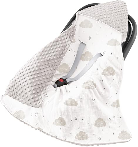 Susurration Couverture Bébé Chanceliere Bébé Poussette ou Siege Auto Cosy Lavable nid d Ange pour Naissance Enfant 90 x 90 cm (Nuages)