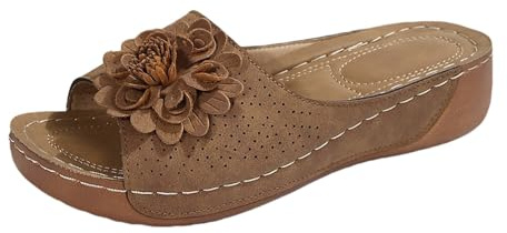 Tofflor, dam, bågsstöd, bekväma ortopediska damer, sommar, pantoletter, promenad, öppen keps, tofflor, fritid, PU-läder, vintage, sandaler, ledig fotbädd, kilklack, sandaler för dagligt bruk