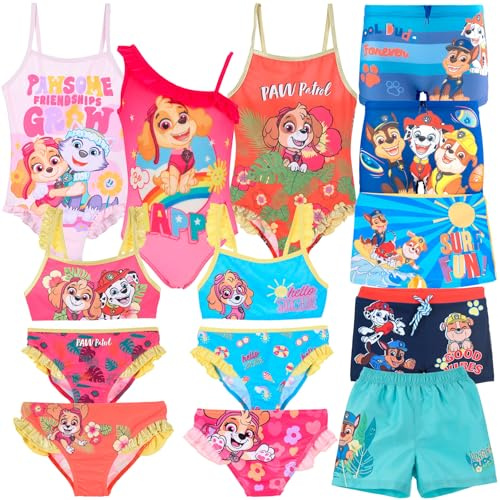 Paw Patrol - Costume Mare Bambina Bambino – Intero Bikini Boxer Monokini Parigamba – Skye Everest Chase Marshall Rubble – Ufficiale Nickelodeon [Boxer 1836 Giallo - 3 Anni]
