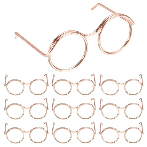 PATIKIL 1.26 Mini Doll Eyeglasses, 20 Pcs Doll Dress Up Eyeglasses Miniature Round Eyeglasses Metal Wire Rim for Crafts Pets Doll Making Supplies Accessories, Rose Gold
