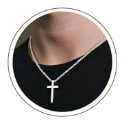 TINGN Stainless Steel Cross Pendant Necklace for Men Boys, Silver Tone Chain Cross Necklace Christian Confirmation Baptism Cross Chain with 16-24 Inches Jewelry