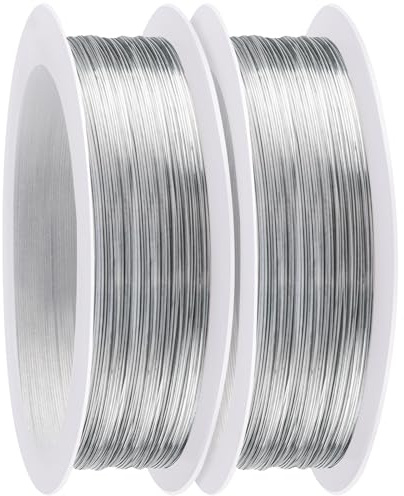 Caianwin 0,3 mm x 100 m hantverkstråd, tunn, silver smyckestråd, blomtråd, bindtråd, 2 rullar tråd för hantverk för smyckestillverkning, virkning, DIY-hantverk, blombuketter, bindning och knutning