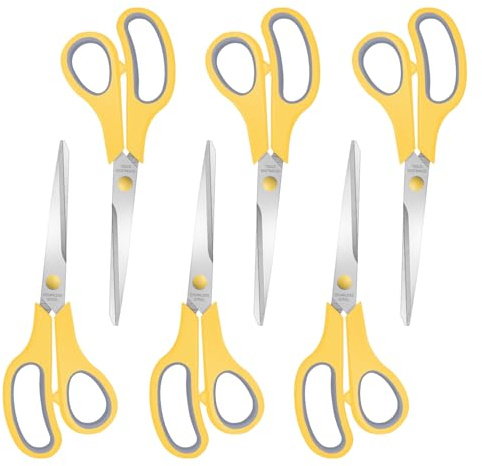 Xnluothsk 6 Packs Sewing Craft Scissors Bulk,8 Multipurpose Heavy Duty Sharp Scissors,Stainless Steel Shears for Home Office Student Supplies,Yellow